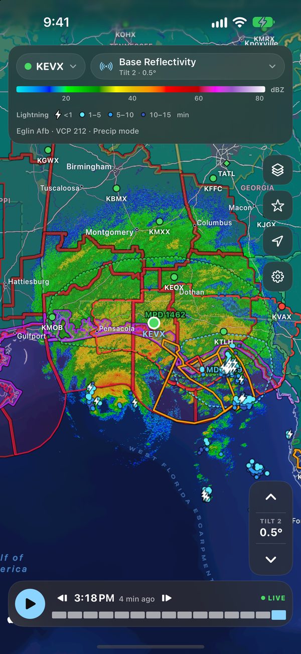 ScoutWx on iPhone: hurricane and tropical storm warnings, flood and tornado watches and mesoscale discussions from Mobile Bay to the Big Bend